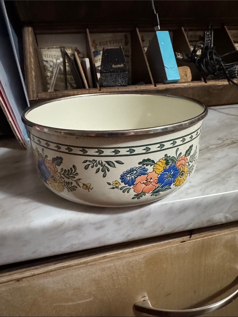 VINTAGE M KAMENSTEIN COOKWARE ENAMAL NESTING MIXING BOWL FLOWER FLORAL